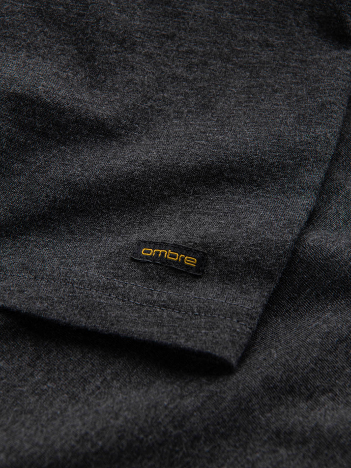 Men's t-shirt with unbuttoned round henley neckline - black V4 OM-TSCT-0155