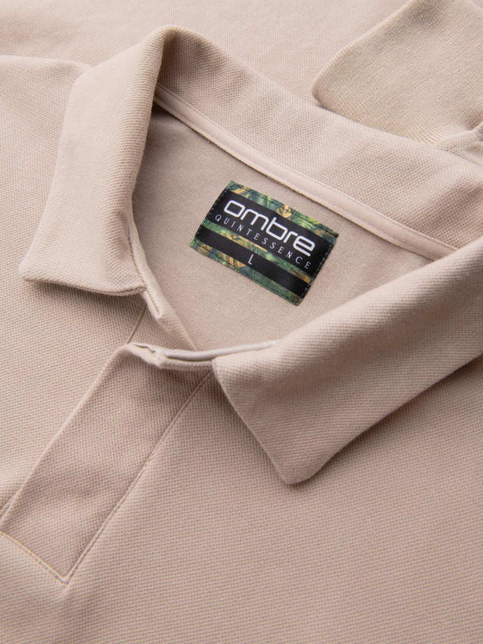 Men's structured knit polo collar sweatshirt - beige V2 OM-SSNZ-0149