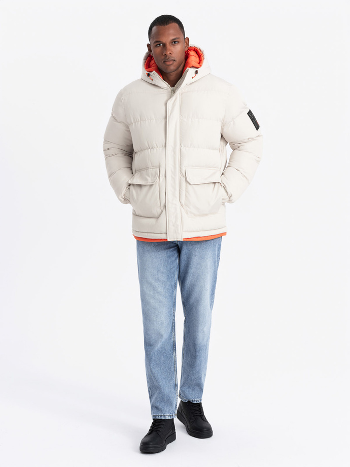 Men's sports warm jacket with double hood - ash V1 OM-JAHP-0208