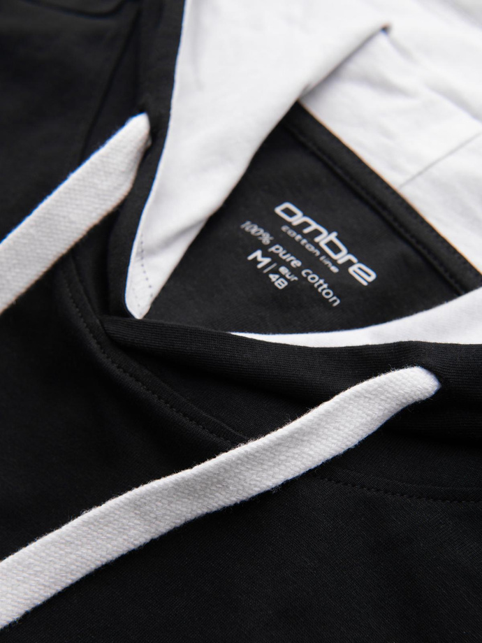 Men's cotton hooded t-shirt - black V9 OM-TSCT-0256