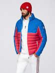 Men's quilted jacket with detachable hood - blue and red V1 OM-JALP-0206