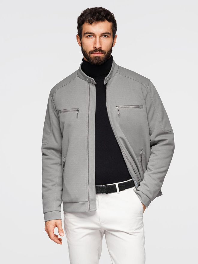Men's biker jacket with pockets and collar - grey V3 OM-JALP-0157