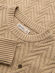 Sweter męski z dzianiny o zygzakowym splocie – piaskowy V1 OM-SWSW-0147