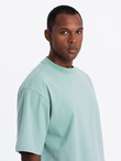 T-shirt bawełniany męski LOOSE FIT z okrągłym dekoltem – miętowy V6 OM-TSBC-0234 
