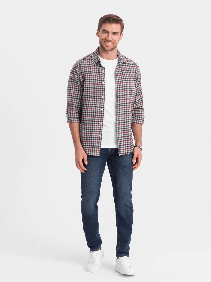 Męska flanelowa koszula w kratę - granatowo-czerwona V3 OM-SHCS-0150