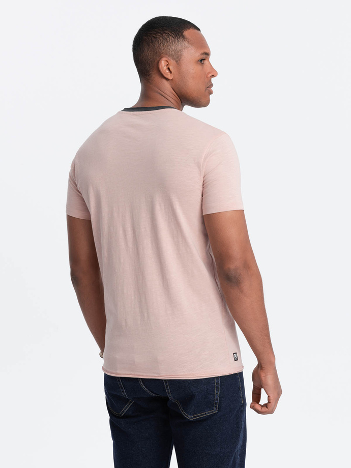 Men's t-shirt with raw finish - pink V5 OM-TSCT-22SS-004