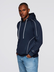 Men's sweatshirt with contrast stitching and hood - navy blue V2 OM-SSNZ-0250