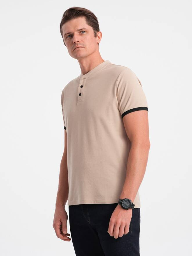 Men's collarless polo shirt - beige V5 OM-TSCT-0156