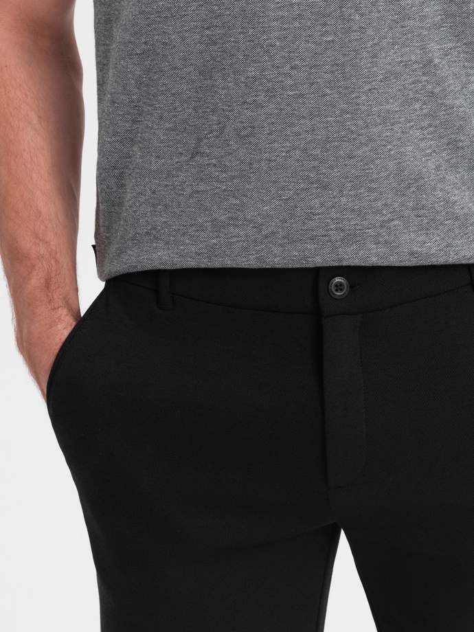 Szorty męskie SLIM FIT ze strukturalnej dzianiny - czarne V2 OM-SRCS-0126