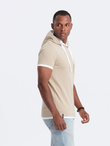 Men's casual cotton t-shirt with hood - beige V5 OM-TSCT-22SS-001