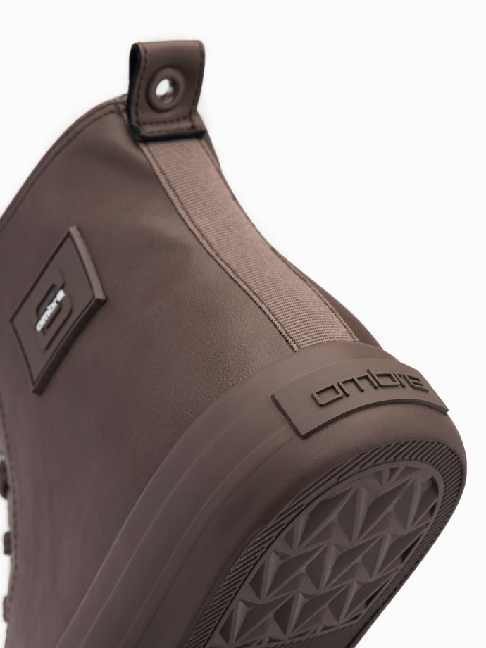 Wysokie męskie buty trampki z ozdobnym noskiem – brązowy V4 OM-FOTH-0157