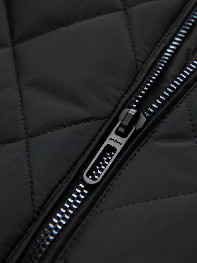 BIKER men's insulated jacket quilted in a diamond pattern - black V1 OM-JALP-22FW-006