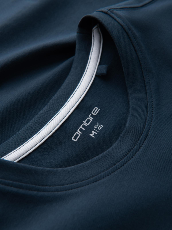 Koszulka męska SLIM FIT z okrągłym dekoltem i logotypem – granatowa V2 OM-TSCT-0220 