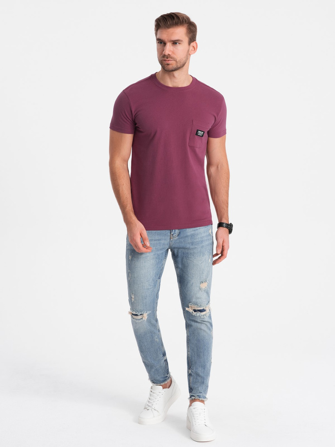 Męski casualowy t-shirt z naszytą kieszonką - ciemnoróżowy V5 OM-TSCT-0109