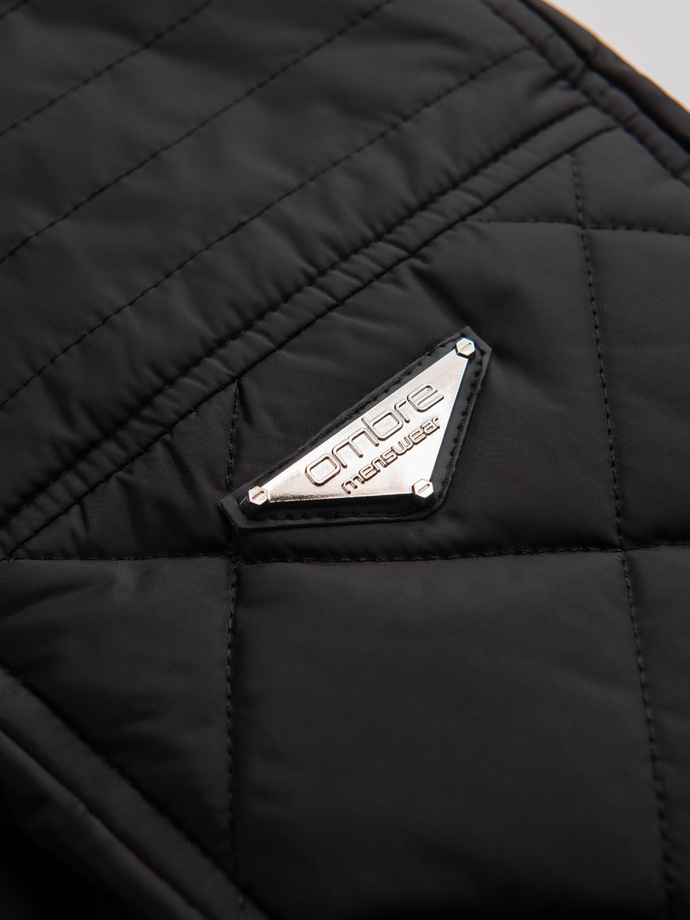 BIKER men's insulated jacket quilted in a diamond pattern - black V1 OM-JALP-22FW-006
