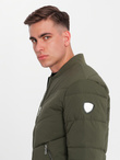 Men's quilted bomber jacket with metal zippers - dark olive green V3 OM-JALP-0143