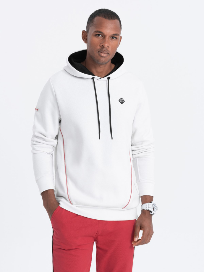Bluza męska z kapturem z kieszenią na zamek - biała V3 OM-SSNZ-22FW-006