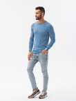Classic men's sweater with round neckline - light blue V10 OM-SWBS-0106