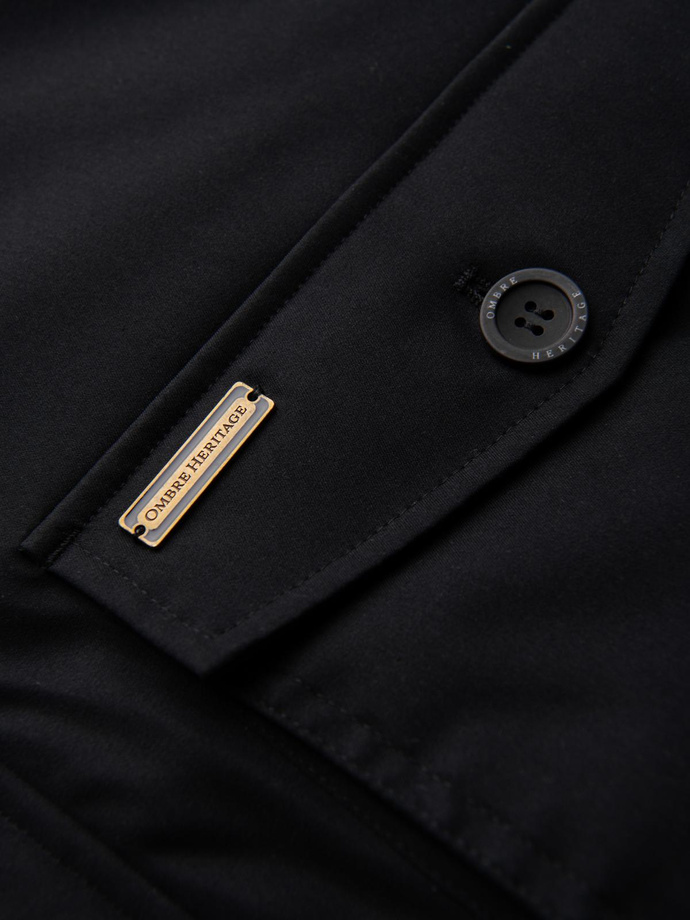 Elegant men's parka with cargo pockets and hood - black V1 OM-JAPJ-0287