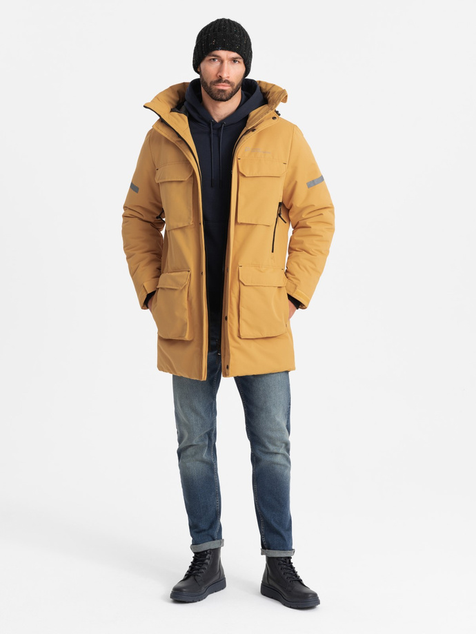 Men's long insulated jacket with reflective elements - yellow V2 OM-JALJ-0169