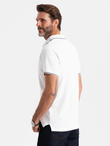 Men's pique knit polo shirt without buttons - white V1 OM-POSS-0110