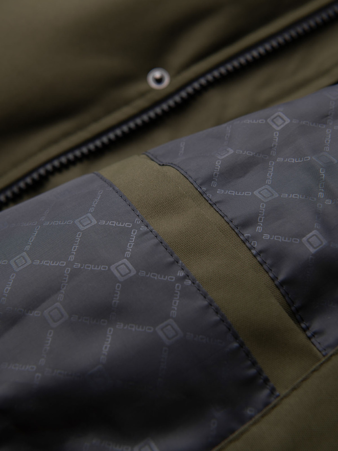 Alaskan men's winter jacket with detachable fur from the hood - dark olive green V3 OM-JALJ-0148