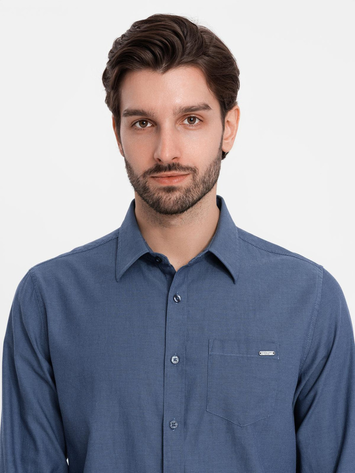 Men's cotton shirt with pocket REGULAR FIT - blue V3 OM-SHCS-0147