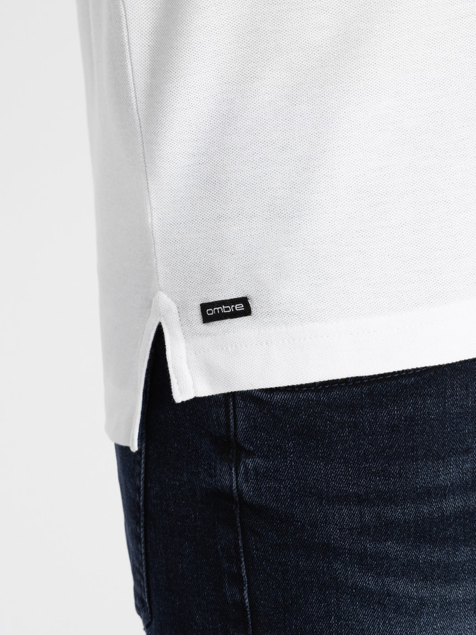 Men's collarless polo shirt - white V1 OM-TSCT-0156