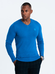 Elegancki sweter męski BASIC V-neck z wiskozą – niebieski V19 OM SWBS-0107