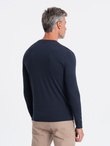 Longsleeve męski z elastanem sygnowany z okrągłym dekoltem - granatowy V2 OM-LSCL-0102
