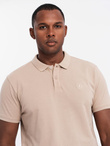 Komplet bawełnianych t-shirtów męskich polo BASIC – biały/cielisty/jasnobrązowy V6 OM-POBS-0133