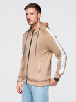 Unzipped men's hooded sweatshirt with piping - beige V4 OM-SSZP-0210