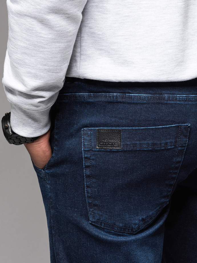 Men's denim joggers with piping - dark blue V4 OM-PADJ-0156