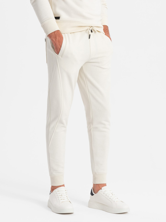 Bawełniany dresowy komplet męski BASIC bluza nierozpinana + joggery – kremowy V5 Z84