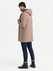 Melange long men's hooded coat - beige V2 OM-COWC-0122
