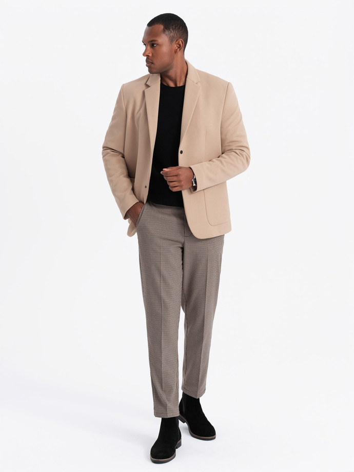 Men's jacket with high collar and hood - light brown V1 OM-BLZB-0133
