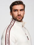 Washed men's sweatshirt with decorative stitching at the neckline - navy blue V4 OM-SSDS-0131