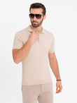 Męska koszulka polo z wiskozą SLIM FIT w pionowy prążek – beżowa V2 OM-POSS-0143