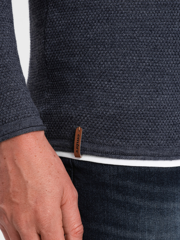 Men's cotton sweater with round neckline - navy blue melange V3 OM-SWSW-0103