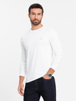 Men's SLIM FIT longsleeve with elastane and print - white V2 OM-LSBC-0124
