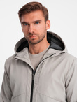 Men's lightweight jacket with mesh lining and hood - grey V6 OM-JANP-0149