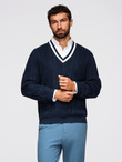 Knitted monochrome men's viscose cardigan - navy blue V1 OM-SWCD-0126
