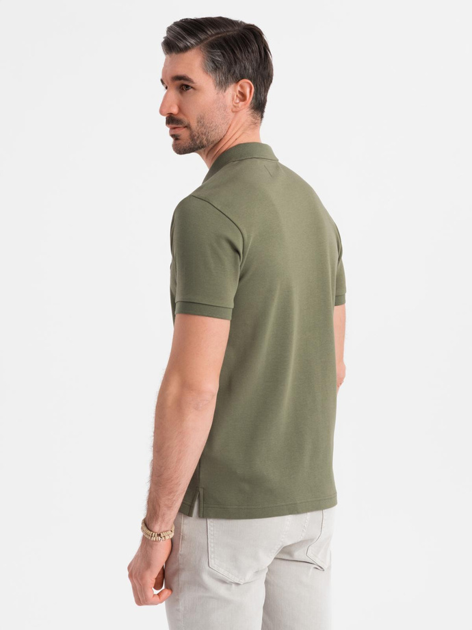 Men's polo shirt with zip neckline - olive V5 OM-POSS-0148