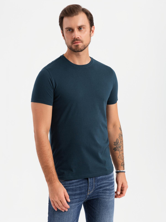 Zestaw męskich bawełnianych t-shirtów BASIC z okrągłym dekoltem – czarny/granatowy/khaki V3 OM-TSBS-0232