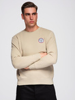 Men's non-stretch sweatshirt with college style patch - sand V3 OM-SSNZ-0134