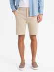 Szorty męskie ze strukturalnej dzianiny SLIM FIT – piaskowe V3 OM-SRCS-0169 
