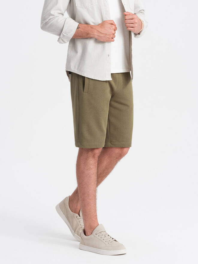 Men's pre-knee BASIC sweat shorts - olive V2 OM-SRBS-0149