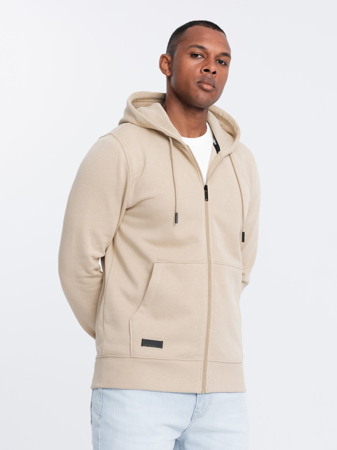 Rozpinana męska bluza dresowa BASIC – beżowa V6 OM-SSBZ-0160