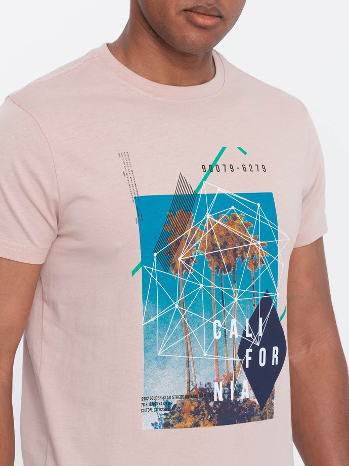 Męski t-shirt bawełniany z nadrukiem California - różowy V2 OM-TSPT-0128