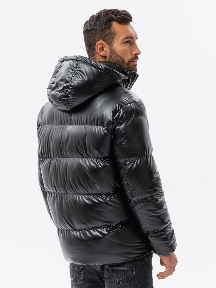 Kurtka męska zimowa puffer błyszcząca - czarna V1 C545